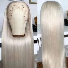 13x4 Transparent Lace Front Platinum Straight Human Hair Wig, 150% Density, #60 Blonde, 20 Inches Long Straight Hair, Suitable For Women - SYellow - View 5