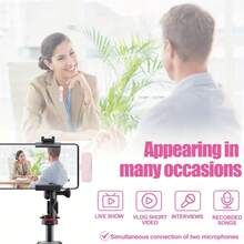 Micrófono de solapa inalámbrico profesional, compatible con teléfonos inteligentes y portátiles, micrófono de condensador omnidireccional inalámbrico para grabación, adecuado para entrevistas, podcasts de video, vlogs, grabación de video, micrófono de entrevista de video inalámbrico, podcasts, vlogs, sistema de micrófono de solapa inalámbrico con grabación de un solo clic, interfaz USB tipo C, patrón polar omnidireccional, adecuado para transmisión en vivo - Rosa - Ver 6