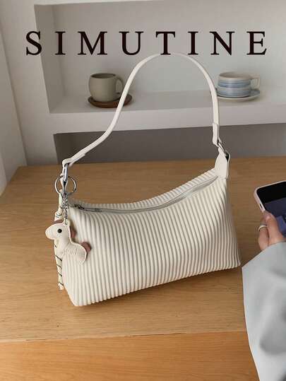 SIMUTINE Chic Chain Underarm Bag For Women, New Minimalist Commuter Handbag, Niche Fashion Shoulder Crossbody Bag, PU Material, Adjustable Strap, Suitable For Daily Use, Shopping, Commuting, Work, University (Includes Pendant)