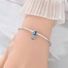 S925纯银旅行主题吊坠 - 热气球、飞机、地球仪、行李箱珠，兼容欧洲手链，适合作为订婚、结婚或蜜月礼物。 - 彩色 - 查看 5