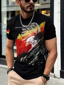 Camiseta casual de cuello redondo de verano para hombres con estampado digital 3D de águila - Multicolor - Ver 1