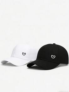 1pc/2pcs Black & White Embroidered Heart Baseball Cap, Fashionable Minimalist Couple Gift - A - View 10