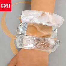 GNIT 4件/套，1条不对称树脂透明银箔独特女士手链，适合日常佩戴和送礼（每条手链图案不同） - 扭曲透明系列 - 查看 18