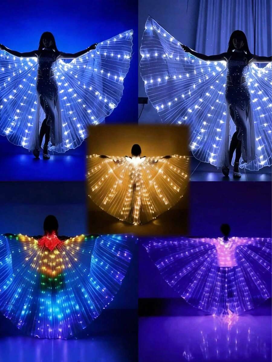 Bộ trang phục cánh phát sáng huỳnh quang - Phụ kiện biểu diễn nhấp nháy đèn LED, thích hợp cho các bữa tiệc của phụ nữ, khiêu vũ, Halloween, Giáng sinh, các buổi biểu diễn sân khấu lễ hội (Không bao gồm pin)