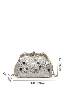 Women's Glitter Sequins Starry Sky Shell Bag With Clip Closure Crossbody Handbag - White - View 6