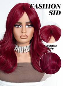18 Inch Red Natural Layered Long Curly Wig With Bangs, Women Synthetic Wavy Layered Wig Suitable For Daily Wear, Party, Date And Cosplay, A Practical Gift For Girls - Red - View 7