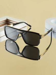 1pc Men's Fashion Metal Frame Vintage Versatile Casual Fashion Glasses, All-Match Model Suitable For Daily Wear, Driving, Travel, Beach, UV Protection - Multicolor - View 4