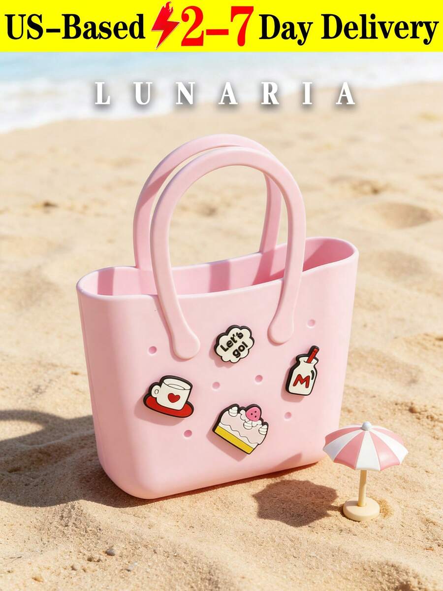 Children Silicone Solid Color Flower Hollow DIY Detachable Handbag Mini Rubber Tote Bag Small Rubber Beach Bag For Kids(Random Pattern) - 彩色 - 查看 1