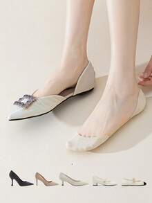 1/4/6双装春夏冰丝船袜，女士防滑，防后跟滑脱，隐形袜，薄款低帮袜，透气凉爽袜 - 彩色 - 查看 5