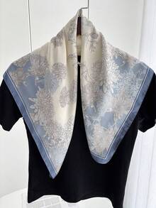 1pc Women's Spring/Summer Floral Print Scarf, Faux Silk 70cm Square Scarf, Shawl, Neck Warmer, Versatile For Daily Use - Màu xanh lam - Xem 1