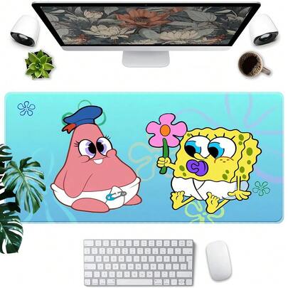 SpongeBob SquarePants 1 pezzo Tappetino per mouse a tema cartone animato - Base in gomma, pad da scrivania in poliestere, accessorio per il gaming, bordi rinforzati con cucitura, adatto per uso gaming e ufficio, ideale per laptop e motel, regalo perfetto per compleanni o Natale, il miglior tappetino per mouse per la decorazione della scrivania.