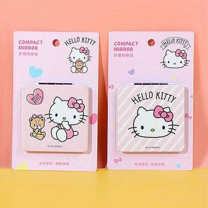  Miniso Hello Kitty Portable Makeup Mirror, Folding Handheld Mirror,Double-Side Mirror Magnifying, For Outing,Make-Up,Travelling