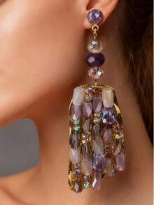 新款奢华几何不对称设计耳环，独特夸张长款耳环，女士专属 - 彩色 - 查看 1