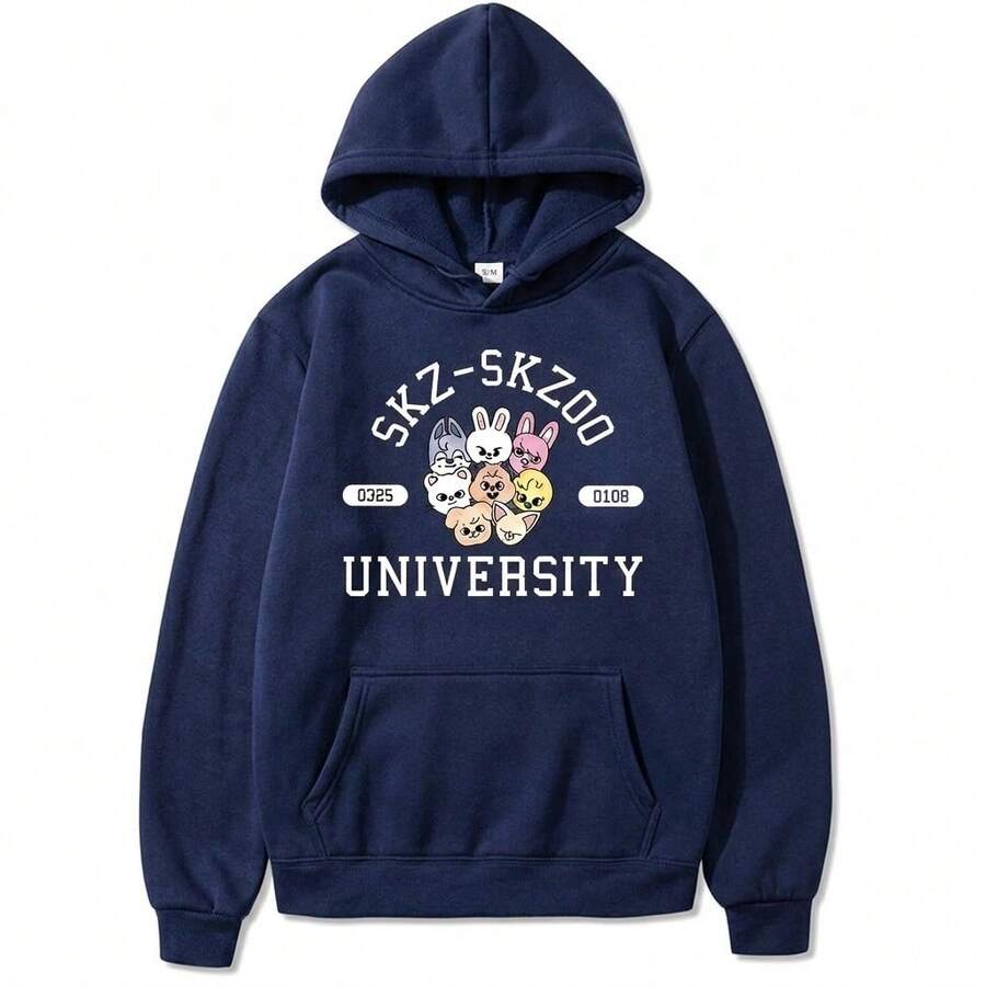 Kangaroo Hoodie With Kpop Band Skz Skzoo Aesthetic Y2k Unisex - Màu xanh hải quân - Xem 1