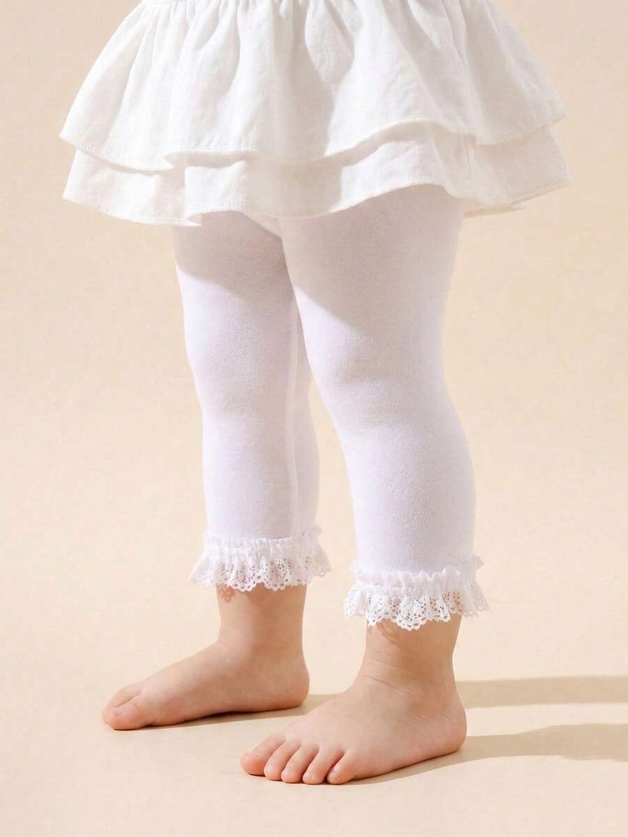 3/1 Pair White Lace-Trim Velvet Baby Capri Tights With Anti-Slip Design, Girls Lolita Tights With Cover-Up Protection & Mosquito-Proof, Ultra Soft Stretchy Breathable Non-Binding Everyday Capris, 0-36 Months For Spring Summer School & Wedding Season, Baby Tights, Girls Tights, Lolita Tights, Capri Tights, Velvet Tights, Back To School Gift Girls Wardrobe Collection - Multicolor - View 1