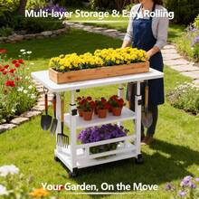Sturdy Adjustable Height Versatile Garden Workbench | Metal Structure, Spacious Work Surface, Equipped With Lockable Wheels, Ideal For Office, Bedroom, Patio, Gardening, Long-Lasting And Easy To Maintain Design, Plant Stand, Outdoor Garden Table - Xem 3