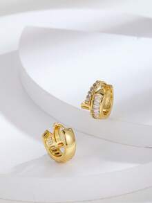 1对简约高端设计弧形锆石耳钉，百搭休闲日常佩戴，适合女性和女孩 - 彩色 - 查看 5