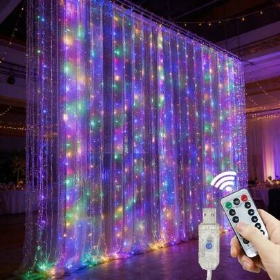 USB Powered LED Curtain Lights, 8 Lighting Modes Flashing String Lights With Remote Control, Suitable For Mother's Day, Easter, Ramadan, Singles' Day, Holiday Decor, Birthday, Wedding Party, Stage Decoration, Fairy Lights