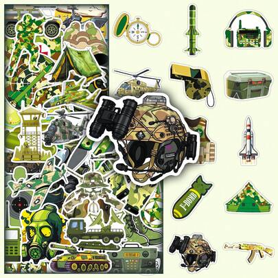 50pcs Military Equipment Graffiti Creative Cartoon Helicopter Binocular Decorative Stickers For Tablet, Phone, Water Cup DIY Scrapbook Supplies Stationery Funny Stickers Kindle