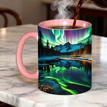 1PC, Aurora Borealis, 11 Oz Color Ceramic Mug, Vibrant Northern Lights Nature Design Print, For Home Decor, Camping, Travel, Teachers' Day, Nurse Day, Mother' Day, 250th Anniversary, Tumbler, Local Warehouse, Gifts For Men And Women, Friends. - Màu xanh lam - Xem 5