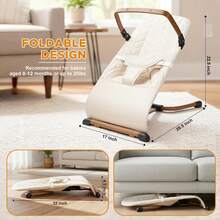 3 In 1 Baby Bouncer (Sit, Play & Relax),3 Recline Positions,Foldable Baby Rocker Chair W/ Removable Wooden Bar For 0-12 Months Infant,Baby Gear,Beige - Beige - View 6