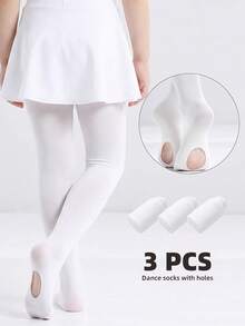 3条装儿童舞蹈紧身裤（鞋底带孔设计）幼儿白色踩脚紧身裤 - 适合舞蹈课和休闲外出穿着 女婴儿童紧身裤 - 彩色 - 查看 2