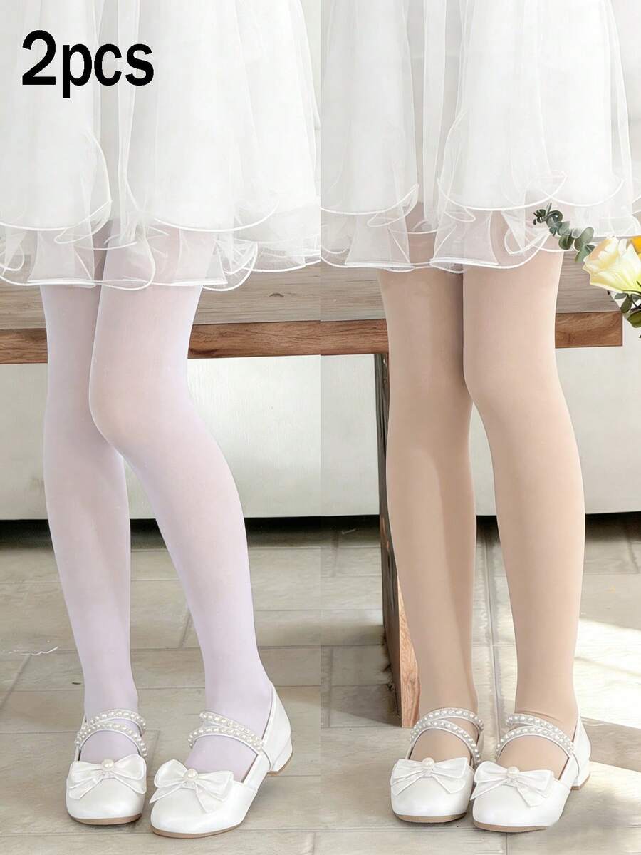 2pcs Girls' Solid Color Tight Leggings, Lightweight, High Elasticity, High Density, All-Match Versatile Tights, Breathable & Cool For Summer