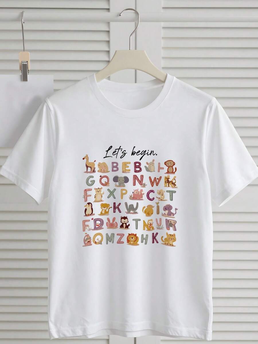 Damska modna koszulka T-shirt – miękka i przewiewna, odpowiednia na lato i wiosnę, na co dzień, na wakacje, do noszenia na co dzień – damska koszulka T-shirt z nadrukiem o regularnym kroju, damska koszulka topowa w kolorze białym - Biały - Zobacz 1