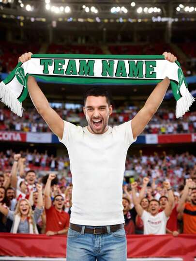 1pc Customized World Cup Scarf, Customizable With Team Name And Photo, Polyester Scarf Can Be Dyed, Customizable Logo, Personalized White And Green Striped Team Scarf, Fan Gear, Machine Washable, Suitable For Sports Events And Football Watching Parties, Also Can Be Used As Decoration, Applicable For American Football, Soccer, Basketball Games And Game Days, Comfortable And Warm