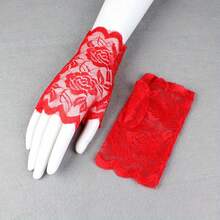 1 pieza Guantes cortos sin dedos de encaje para mujer, adecuados como regalo para graduación, Día del Maestro, Día de la Madre - Multicolor - Ver 7