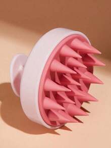 1pc Wheat Straw Hair Scalp Massage Brush, Silicone Hair Brush, Scalp Exfoliating Scrub, Dandruff Removal, Unisex, Bathroom Decor, Autumn, Back To School - 粉紅色的 - 查看 3
