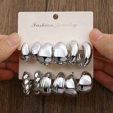 18-6pcs Elegant CCB Water Drop, Asymmetrical Ring Earrings, Twisted, Geometric Design Resin Earrings Set, Fashionable Daily Versatile Jewelry - Silver - View 6