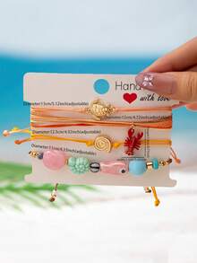 4 Pcs Bohemian Style Wax Rope Anklets Set, Handmade Woven String Ankel Bracelet, Boho Beach Foot Jewelry For Women - Lobster, Turtle, and Fish Anklet Set - View 3