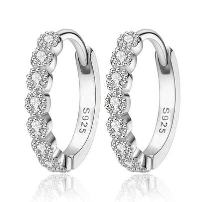 Khuyên tai vòng tối giản bằng bạc Sterling 925, đính đá Cubic Zirconia, thích hợp đeo hàng ngày, quà tặng sinh nhật.