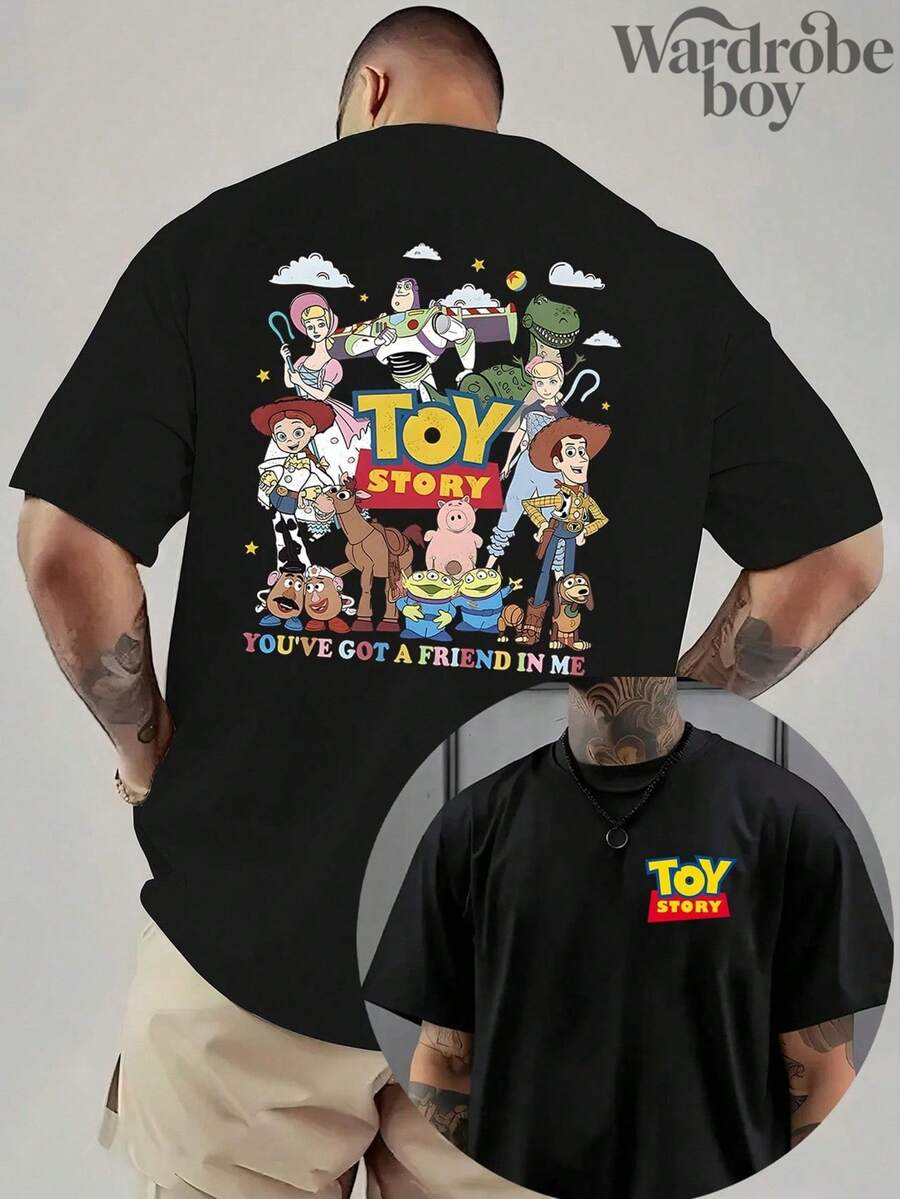 Disney Printed T-Shirt,"Disney Official Genuine Authorization" 1pc Toy Story Men's Cotton T-Shirt Official Woody And Buzz Lightyear Printed Shirt, Unisex,High-Quality Pure Cotton T-Shirt,Suitable For All Seasons, Comfortable And Breathable| Exquisite Design | The Best Choice For Giving Gifts - 黑色 - 查看 1