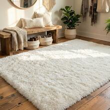 Soft Shaggy Area Rug For Living Room, Fuzzy Rug For Bedroom, Room Decor, Indoor Fluffy And Floor Carpet Home For Decor Aesthetic, Non-Slip Fluffy Rug, Ideal Gift For Mother's Day Housewarming, Easter, Dry Clean Only, With 4 Carpet Stickers, Beige - 米白 - 查看 1