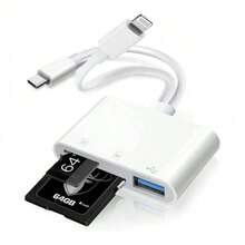 3 en 1 Lector de tarjetas USB/TF/SD compatible con 14/13/12/11/X/8/7, iPad, adaptador para transferencia de datos compatible con cámaras digitales - Blanco - Ver 9