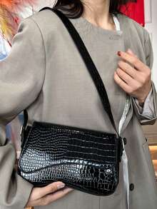 纯色PU时尚新款腋下包女士单肩包百搭时尚包 - 黑色 - 查看 3