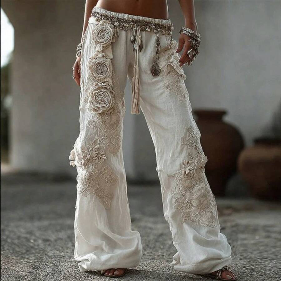 European Size Versatile And Comfortable Halloween Women's Cotton-Linen Casual Wide-Leg Pants, Digital Print, Loose And Versatile - CKU-UTYEW42 - Xem 1