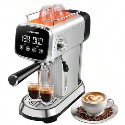 Cafetera Maquina de Cafe Espresso y Cappuchino Coffee MachineAutomatica 20 Bares Goteo Inoxidable Barista Cafeteras Expreso Profesionales con Espumador de Leche para Latte Americano y Moka Italiana
