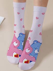 CARE BEARS 1双爱心熊女士个性化袜子，360度数码印花，图案包括可爱的快乐熊、许愿熊、爱心熊、天使熊、生气熊等，时尚简约，适合日常穿着及毕业/生日礼物。 - 彩色 - 查看 1