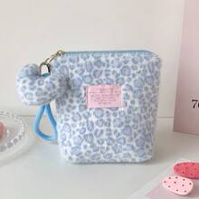 1个时尚豹纹化妆包，带毛绒爱心吊坠；可爱豹纹零钱包，带拉链；女士毛绒化妆包；化妆包；现金包；身份证夹；信用卡收纳包；卫生巾收纳袋 - 彩色 - 查看 13