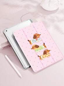 1pc Cute Puppy, Pink Polka Dot Pattern Flat Protective Case, Compatible With 10.2 Inch 2021/2020 10th/9th/8th Gen, (A16) 11 Inch 11th Generation 2025, Compatible With Samsung Galaxy Tab A8 10.5 Inch 2022, Tablet Protective Cover With Pencil Slot, Support Auto Sleep/Wake - Multicolor - View 6