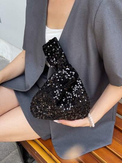 2025 New Starry Bling Sequin Wristlet Pouch, Fashionable Clutch Handbag For Evening Party
