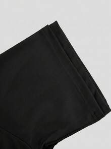 2pcs/Set Summer Casual Solid Color Loose Top And Shorts Black Elegant - Black - View 6