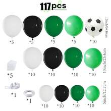 117 globos coloridos con temática de la Copa del Mundo, disponibles en colores como verde, negro y blanco, también se acompañan de un conjunto de globos suaves con forma de balón de fútbol. Son muy adecuados para usar en fiestas de cumpleaños con temática de fútbol, eventos de la Copa del Mundo, fiestas temáticas, reuniones familiares y decoración del hogar. - Fútbol 1 - Ver 2
