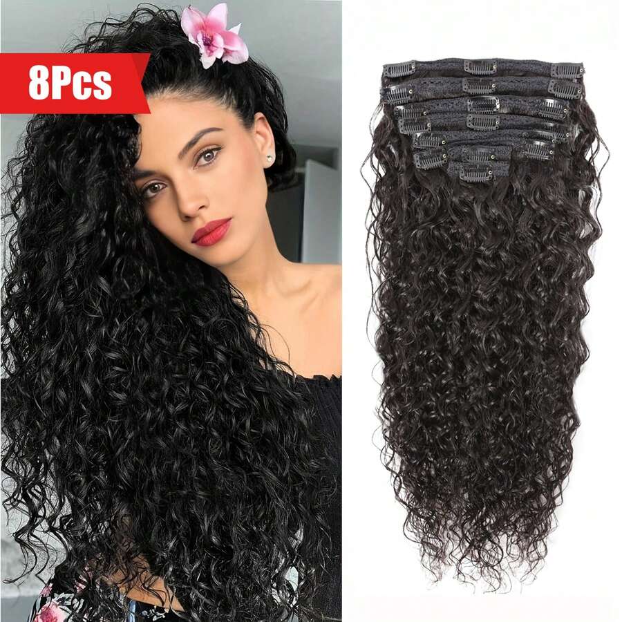 Deep Wave Clip Ins Human Hair Extensions For Women 8Pcs Cuticle Aligned Real Hair Curly Thick To Ends With 120g/Set 18 Clips