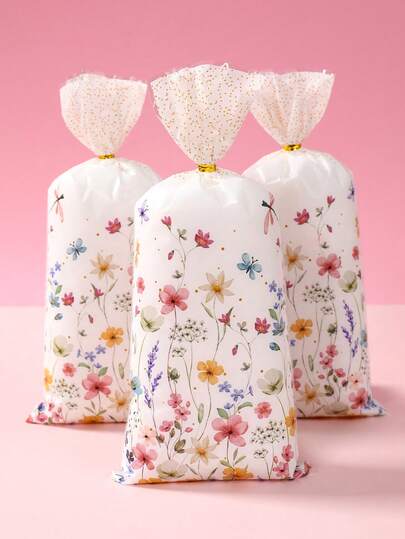 25/50/100 piezas Bolsas de caramelos con diseño floral de primavera para fiesta de baby shower, bolsas de regalo con diseño floral de primavera para fiesta de revelación de género, fiesta de boda, fiesta de cumpleaños, decoración de mesa para fiesta de 1er cumpleaños, suministros de embalaje con tema floral de primavera, decoración de primavera, regalos de baby shower, decoraciones de baby shower, decoraciones de revelación de género, decoraciones de boda, relleno de bolsas de fiesta