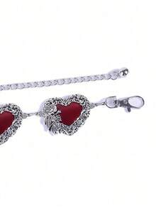 1pc Red Heart Print Vintage Gold-Color Metal Chain Belt, Suitable For Halloween, Weddings, Holidays And Daily Wear Valentine's Day Summer School Fall, Autumn, Halloween - Antique Silver - 查看 9