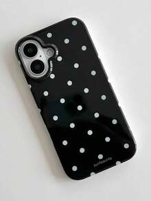 Black Background White Polka Dot Glossy Phone Case Compatible With Apple 11/11 Pro/11 Pro Max, 12/12 Pro/12 Pro Max, 13/13 Pro/13 Pro Max, 14/14 Pro/14 Pro Max, 15/15 Pro/15 Pro Max, 16/16 Pro/16 Pro Max, 17/17 Pro/17 Pro Max - Black - View 7